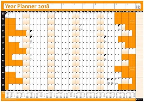2021 Yearly Annual Office Home Wall Planner Calendar Chart - Includes UK & Ireland Bank Holidays and 2022 Foot Note Calender Orange L 49x70cm