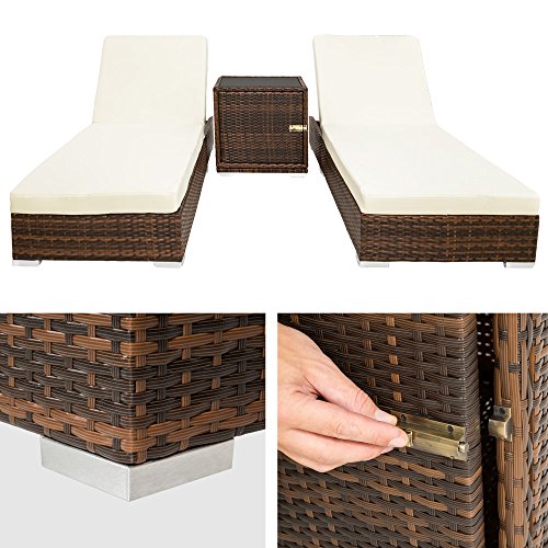 TecTake 2x Aluminium Polyrattan Sonnenliege + Tisch Gartenmöbel Set – schwarz braun – inkl. 2 Bezugsets + Schutzhülle, Edelstahlschrauben - 4