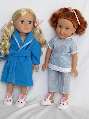 Blue spot and lace dressing gown,pyjamas and bunny slippers r Designafriend; Sindy; Our Generation and other 18" dolls