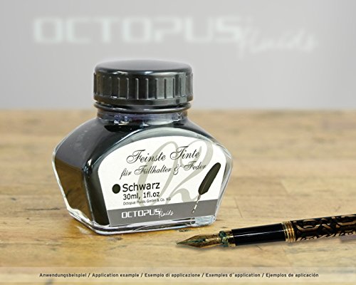 Octopus Fluids 30 ml feinste Schreibtinte Schwarz für Füllhalter / Schreibfedern im Tintenglas, Füllhaltertinte - 2