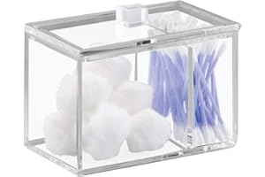 INTERDESIGN iDesign Clarity Divided Bathroom Canister, Plastic Lidded Box for Cosmetics Balls, Essential Cotton Bud Storage Jar, Clear, One Size
