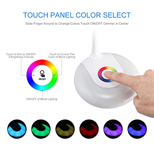 LED Schreibtischlampe HIHIGOU Dimmbare Augenschutz Leselampe 3.2W, Touch-Steuerung Farbwechsel und 3 Helligkeitsstufen, USB-Ladeanschluss 5V 1A, 360 Grad Flexibel Tischlampe Licht, weiß - 2