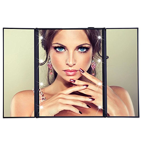PKDREAMER Kosmetikspiegel Faltbarer, beleuchteter Schminkspiegel mit 8-LEDs ( für Make up und Rasur, Standspiegel mit Batterie, für die Reise oder das Bad) - 7