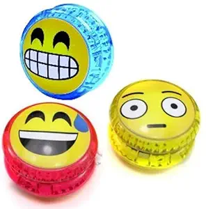 IndusBay Yo Yo Ball | Smily Yoyo Ball for Girls Boys Yo-yo with Flashing led Glow Light | Emoji YoYo Emoticon Light Up Party Classic Return Gift Toy Children Games Kid Boys Girls 3 Pcs , Multicolor