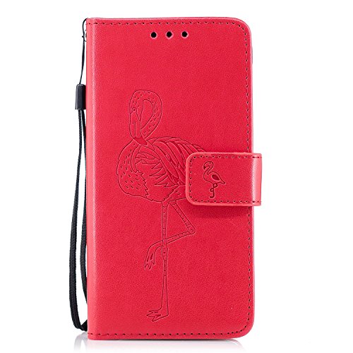 Galaxy A5 2017 Case,Samsung Galaxy A5 2017 Flip Case,BONROY® Pretty Creative Flamingo Painted Design Premium Soft PU Leather Notebook Wallet Case with [Kickstand] Stand Function Card Holder and ID Slot Slim Flip Protective Skin Cover for Samsung Galaxy A5 (2017) A520 - Red