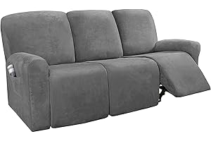 RTSFKFS Velvet Plush Couch Cover for Recliner with Pockets 1/2/3 Seat Stretch Sofa Slipcover Featuring Plush Soft & Comfortable Fabric, SlipResistant, Form Fit Stretch Furniture Protector(Dark Grey,3-seater)