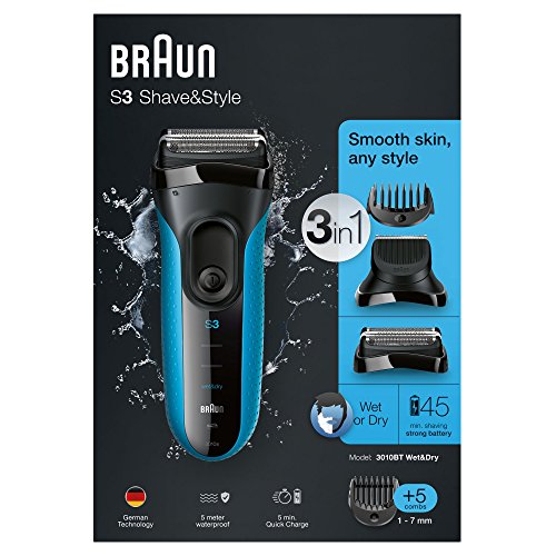 Braun Series 3 Shave&Style 3-in-1 Elektrischer Rasierer 3010BT, mit Präzisionstrimmer, blau/schwarz - 7