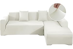 ‎JIN LE Jin Le Sofabezug l Form Sofabezug Ecksofa Couchbezug l Form Stretch (3-Sitz + 3-Sitz, Beige) Ecksofaüberwurf Waschbar Sofaüberwurf mit 2 Kissenbezüge + Anti-Rutsch-Schaumstoffe