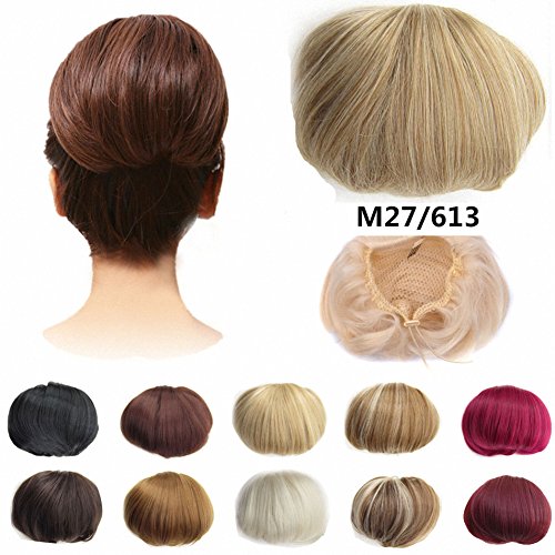 FESHFEN Bridal Hair Bun Updo Scrunchy Scrunchie Hairpiece Wig Hair Ribbon Ponytail Extensions Clips Straight Drawstring Hair Chignons Topknot Knot-M27/613 Strawberry Blonde & Bleach Blonde Mixed