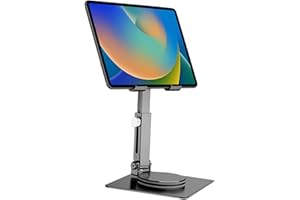 Zienstar-Supporto Pieghevole per Tablet in alluminio per Scrivania, Girevole a 360 °,Regolabile in Altezza per Tablet, iPad,Telefono Cellulare da 4"-14" (Grigio)