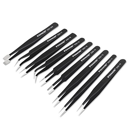 PIXNOR 9st. Anti-Statik-Edelstahl präzise Pinzette Reparatur (schwarz) - 2