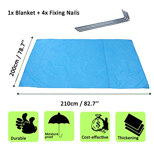LIVEHITOP Picknick Matte Tuch Strand Decke Große XXL 210×200 cm, Wasserdichte Dünn Leicht Tragbar Mat mit Tasche 4 Stöpsel für Outdoor Park BBQ Sommer Camping, 83“x79“ (Blau) - 4