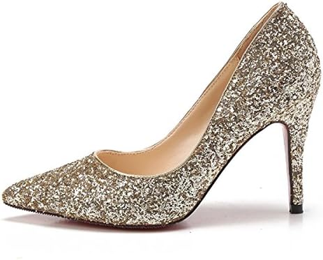 NBWE Cinderella Crystal High Heels Bridal Wedding Shoes Fine Stiletto Glitter Sandals,Gold-9.5CM-33