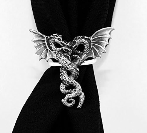 Two (2) Dragons Scarf Ring, English Pewter, Handmade in Great Britain, h