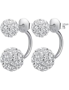 1 Paar Kristall Ohrringe in 100% 925 Silber | Ohrstecker mit 2 Kristallkugeln | Ohrring für Damen / Frauen | moderner...