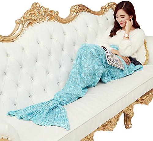 Women’s Handmade Knitted Mermaid Tail Blanket Sofa Quilt Living room blanket Sleeping Bag Best Birthday Christmas gift