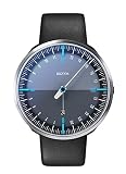 Botta-Design UNO 24 Plus Quarz Armbanduhr - 24H Einzeigeruhr, Edelstahl, Saphirglas Antireflex, Lederband (45 mm, Schwarz)