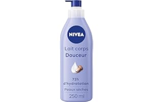 NIVEA Lait Corps Hydratant Douceur 72h (1 x 250 ml) — Crème hydratante à l'Acide Hyaluronique pur & Beurre de karité — Soin pour le corps avec sérum hydratant nourrissant peaux sèches