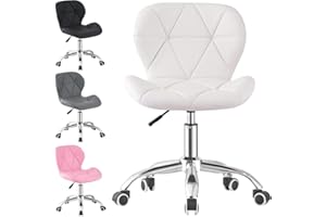 LSLIFE Office Swivel Desk Chair - Height Adjustable, Ergonomic, Modern Work Chair - 360° Rotation, Soft Padded Chrome Base, White