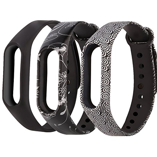 Greatfine Correa para Xiaomi Mi Band 2 Pulsera, Deportivo Recambio Brazalete Silicona Reemplazo Strap para Mi Band 2 (Black/Yun/SilverFlower 3pcs)