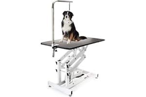 MaxxPet Tavolo Toelettatura Cani - Tavolo Pieghevole - Antiscivolo e Facile da Montare - Dog Grooming Table - Tavolo per la Cura dei Cani - con Braccio Regolabile - 108x60x170 cm - Nero