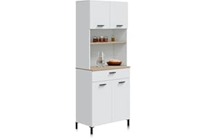 duehome | Nitza, Alacena de Cocina con 4 Puertas y 1 Cajon, Mueble Auxiliar, Acabado en Blanco Artik y Natur, Medidas: 72 cm (Largo) x 185 cm (Alto) x 40 cm (Fondo)