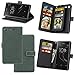 Produktbild KANTAS 9 Karten Brieftasche Flip Case Grün PU Leder Handyhülle Case Matt Oberfläche Taschenhülle Wallet Ledertasche mit Magnetverschluss Standfunktion Geldbeutel für Sony Xperia XZ1