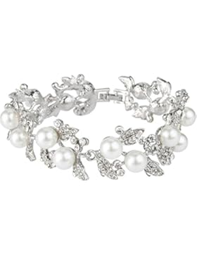 EVER FAITH® österreichisches Kristall künstliche Perle elegant Blätter Armband