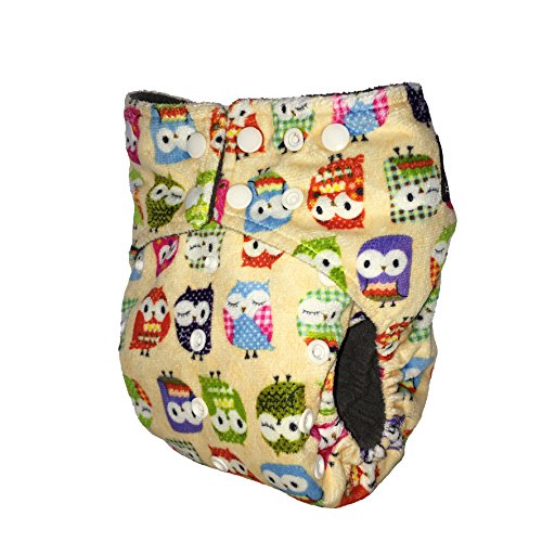 Reusable Cloth Nappy | Deluxe DOUBLE GUSSET Bamboo CHARCOAL Birth to Potty Pocket Nappies | 20 DIFFERENT DESIGNS | Popper / Snaps, Without Insert - Owls {Kernow Kloth}