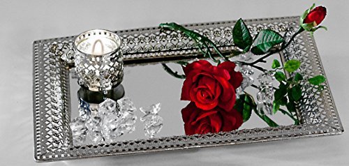 Dekoratives Spiegeltablett Romantik Tischspiegel aus Metall und Glas silber 22x32cm eckig