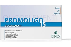 PROMOPHARMA Promoligo 15 - Rame/Oro/Argento - Integratore Alimentare, Oligoelementi Essenziali - Rame, oro e argento - senza glutine - 20 fiale da 2 ml