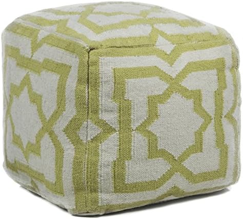 Chandra Rugs Wool Pouf, 18", Cream/Green