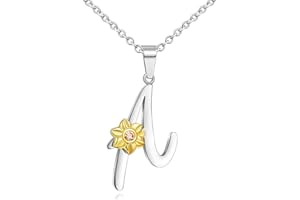 Shining Charm Christmas Birthday Sunflower Initial Necklace Letter Pendant Name Necklace Jewellery Gifts for Women Girls Mothers Day Necklaces Chain 18"- 20"