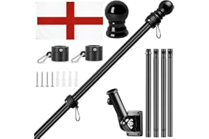 ZENOVA Flag Pole Kit,Flag Poles for Garden,1.8m/6FT Adjustable Wall Mounted Flagpole with Stainless Steel Mounting Bracket,Flags Pole Set for House Garden Yard Outdoor Fence (With England Flags 5ft x 3ft)