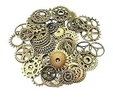 ericotry 100 Gramm (ca. 70 Stück) sortiert Retro Stil Antik Steampunk Gears Charms Anhänger Uhr Armbanduhr Rad Gear für, selbstgemachten Schmuck Zubehör (Bronze)