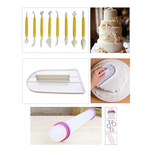 ilauke DIY 54tlg. Ausstecher Ausstechform Stempel Modellierwerkzeug Glätter Fondant Marzipan Tortendeko & Klein Marzipan-Messer Kuchen Cutter mit Dekorieren Schere - 6