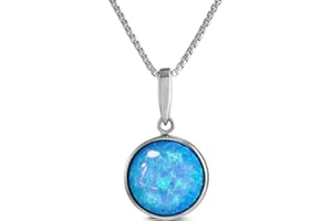 PAUL WRIGHT JEWELLERY Paul Wright Created Opal Pendant, 925 Sterling Silver, 12mm Round with Vibrant Blue Colour, 41cm plus 5cm Extender