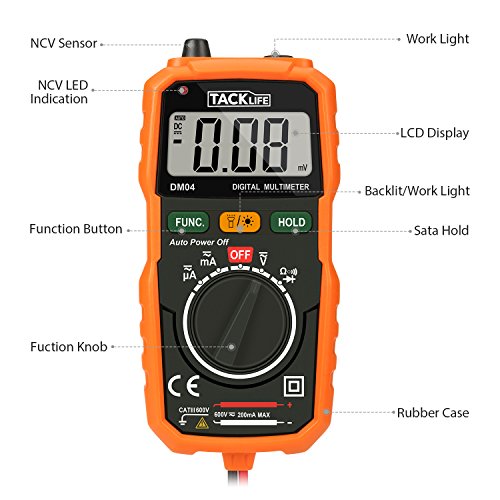 Tacklife DM04 Klassisches Pocket Digital Multimeter Autorange Multi Tester mit Non Contact Voltage Spannungsmesser, Stromprüfer, Widerstand) Strommessgerät - 3