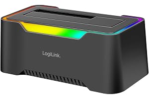 LogiLink USB-C (3.2 Gen1) dockningsstation för 2,5 tum och 3,5 tum SATA HDD/SSD, med RGB-ljus, Thunderbolt-kompatibel, Windows, Mac OS, Linux