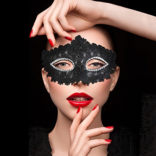 Foxnovo Exquisiten venezianischen Stil Spitze Crystal Strass Cosplay Maske für Halloween /Masquerade/Kostüm-Partei (schwarz) - 2