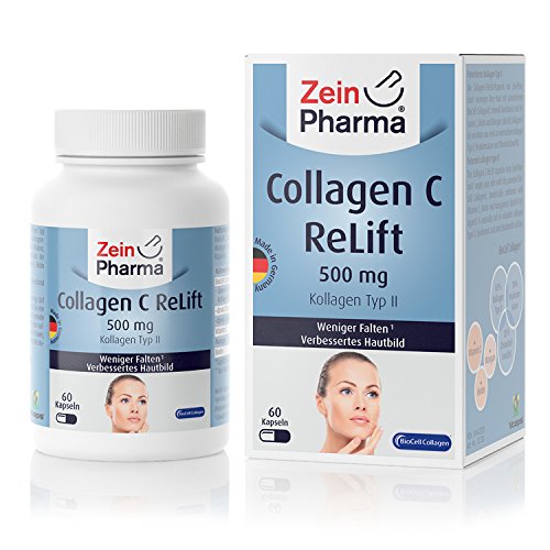 ZeinPharma Collagen C ReLift 500 mg 60 cápsulas (envase mensual) con ácido hialurónico, condroitina, manganeso, biotina y vitamina C fabricado en Alemania, 45 g