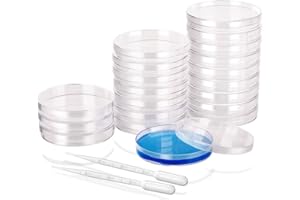 CTOPOGO 20 pcs Kunststoff Petrischalen Sterile Bakterienkultur Schüssel mit Deckel(90mm x 15mm),Sterile Plastik-Petrischalen Inklusive 20 Kunststoff-Transferpipetten(3ml)