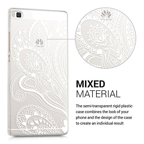 kwmobile Funda para Huawei P8 - Case pl  stico para m  vil - Cover trasero dise  o flor de paisley en blanco transparente