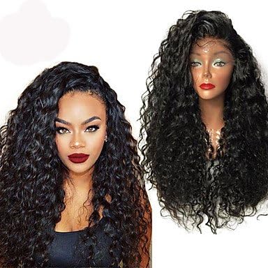 Y&amp;M Top Quality High 180% Density Natural Black Wig Heat Resistant Synthetic Hair Wigs Curly Wigs Lace Front Wigs , black