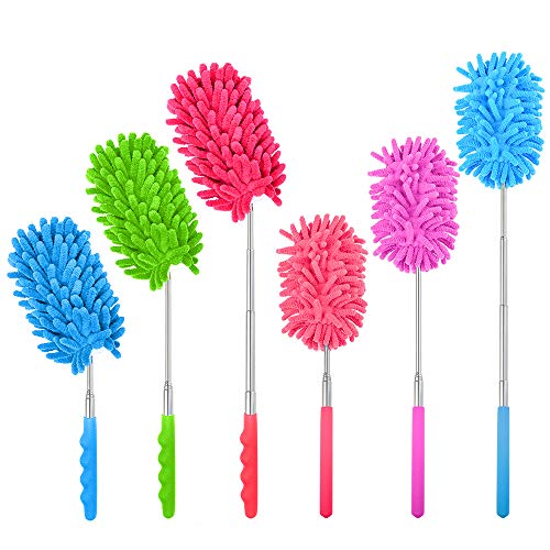 mifengdaer 6 Pack Bendable Microfiber Duster Extendable Dusting Brush Washable Duster, 3 Bendable and 3 Straight