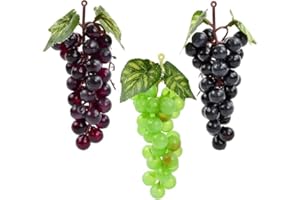 Volumoon 3 Pezzi Uva Artificiale Realistica - Simulato di Plastica Decorativa per Cucina, Festa di Nozze, Decorazione