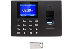 MIKONIYA Máquina Fichar de Asistencia Biométrica de Huella Dactilar con Sistema Española Pantalla LCD, Cable eléctrico, Memoria de 16GB, con Capacidad de 1000 Huellas,Negro