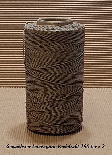 Gewachste Pechdraht 150 tex x 2 Farbe natur Leinengarn, Schusterzwirn Gewachst, Satlergarn Zwirn - 2