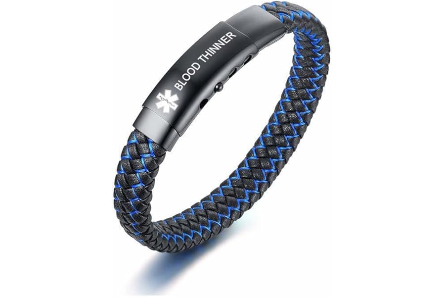 Medical Alert Bracelet for Men - Free Engraving Stainless Steel and 2-Tone Braided Leather Medical ID Jewellery Engraved Emergancy Identification Personalised Medic Alert Bracelets for Men