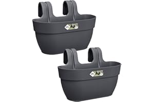 Elho Vibia Campana Easy Hanger - Jardinière pour Balcon - Plastique 100% Recyclé - Lot de 2 - Ø 36.0 x H 26.5 cm - Noir/Anthracite